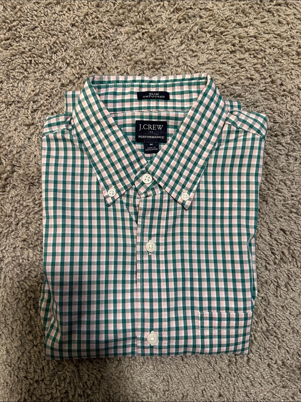 J. Crew Green and White Gingham Button-Down Shirt